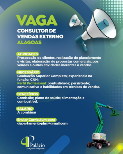 Vaga de consultor de vendas externo em Alagoas!