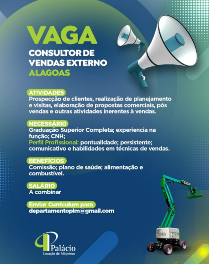 Vaga de consultor de vendas externo em Alagoas!