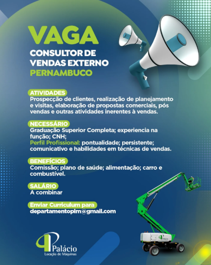 Vaga de consultor de vendas externo em Pernambuco!